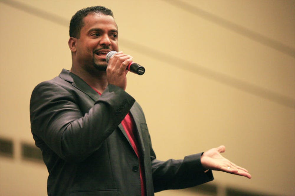<p>Alfonso Ribeiro, known for his role as Carlton in ’90s sitcom “The Fresh Prince of Bel-Air,” speaks before a crowd of about 475 in the Reitz Union Grand Ballroom on Tuesday evening. Read the story on page 5.</p>