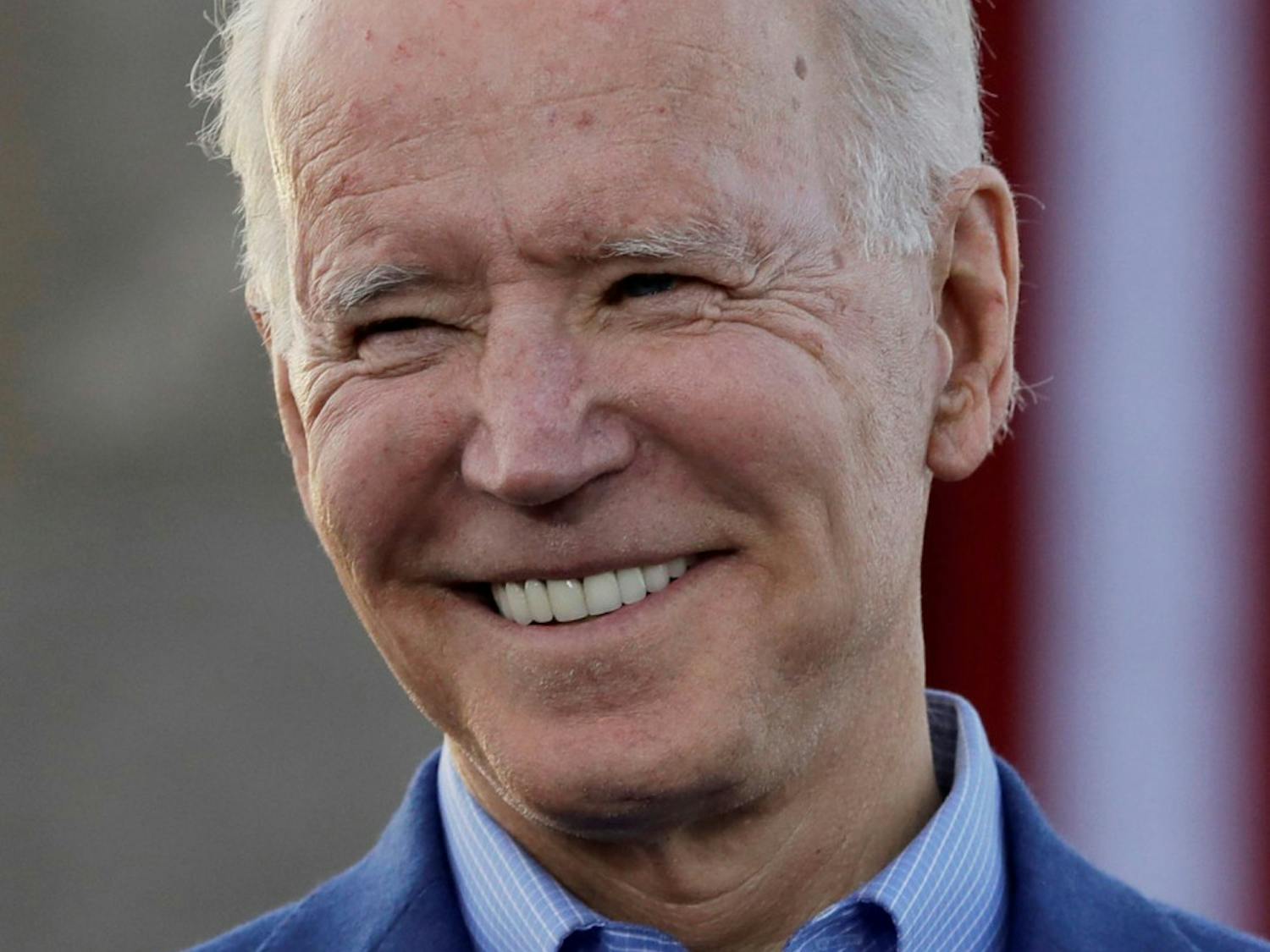 Democratic presidential candidate, former Vice President Joe Biden knowledges the crowd during a campaign rally Saturday, March 7, 2020, in Kansas City, Mo. (AP Photo/Charlie Riedel)