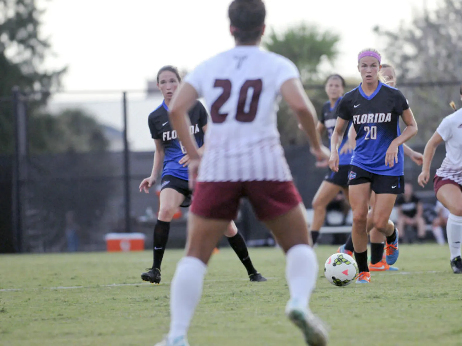 UF defender Christen Westphal dribbles during Florida's 2-1 win against Troy in an exhibition match on Aug. 11 at the soccer practice field at Donald R. Dizney Stadium.