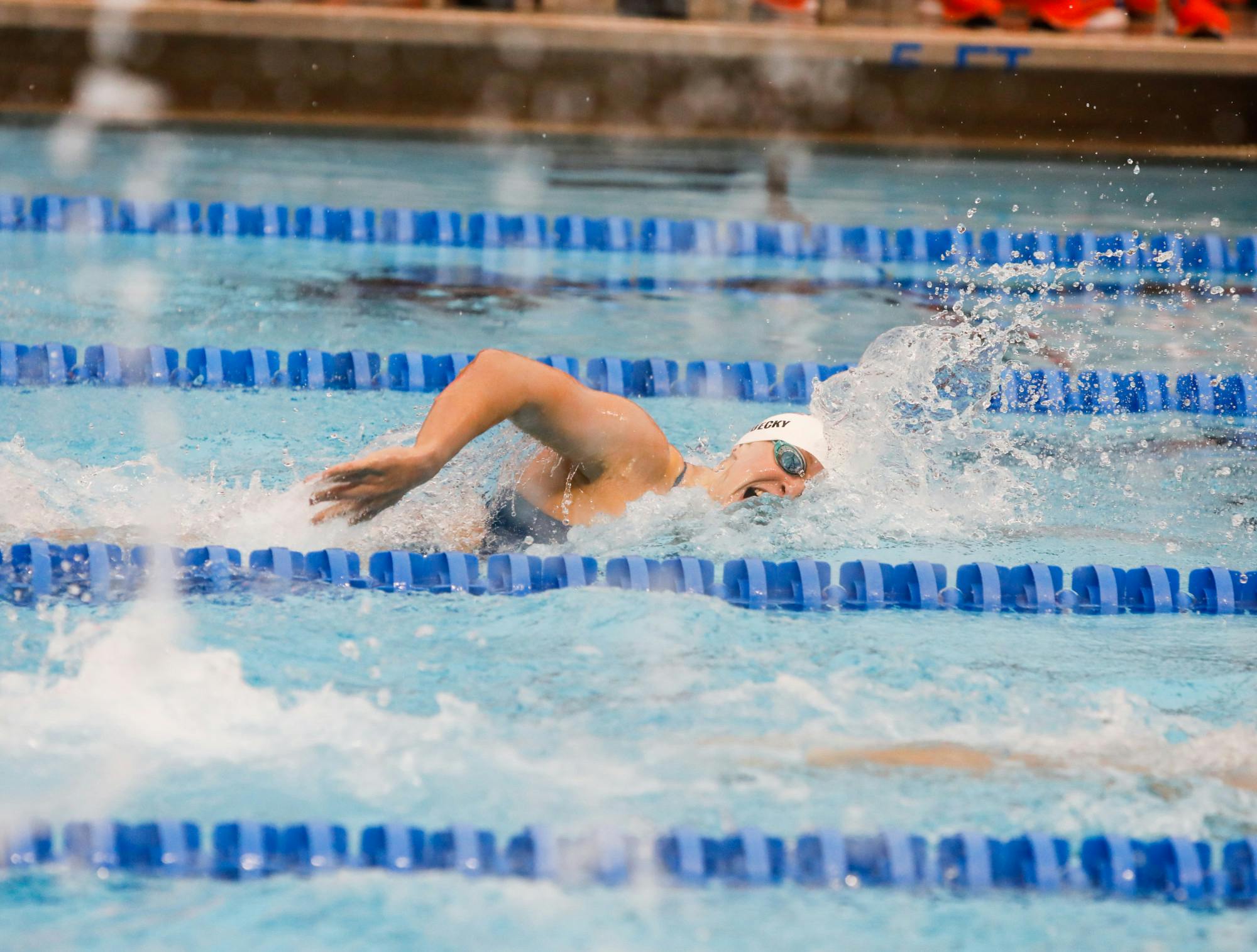 Florida volunteer coach Katie Ledecky swims freestyle during a competition in a meet against Georgia Friday Oct. 29, 2021.