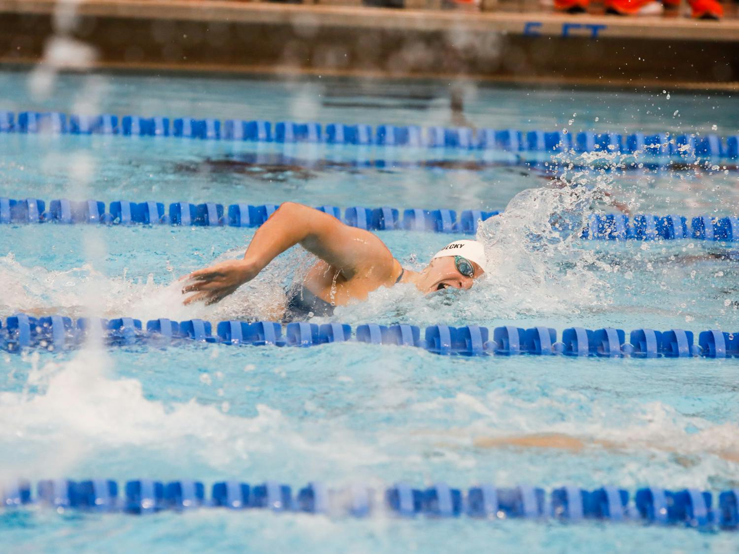 Florida volunteer coach Katie Ledecky swims freestyle during a competition in a meet against Georgia Friday Oct. 29, 2021.
