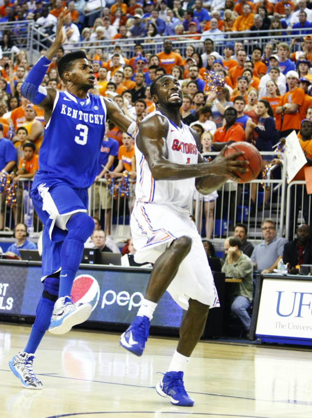 <p>Patric Young attempts a shot during Florida’s 69-52 win against Kentucky on Feb. 12 in the O’Connell Center.</p>