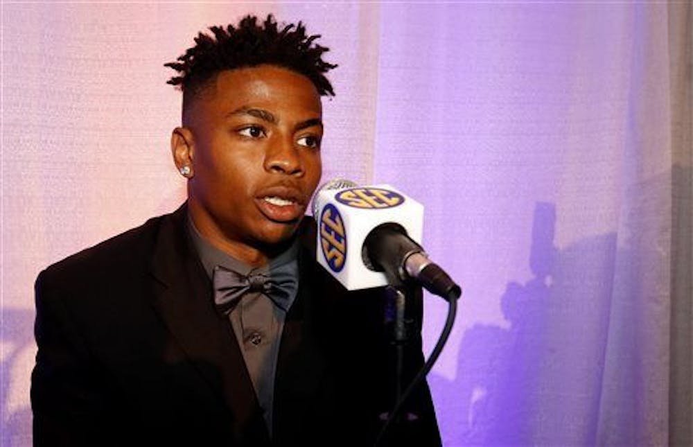 <p>Florida's Vernon Hargreaves speaks to the media during the NCAA college football Southeastern Conference Media Days, Monday, July 13, 2015, in Hoover, Ala. (AP Photo/Butch Dill)</p>
