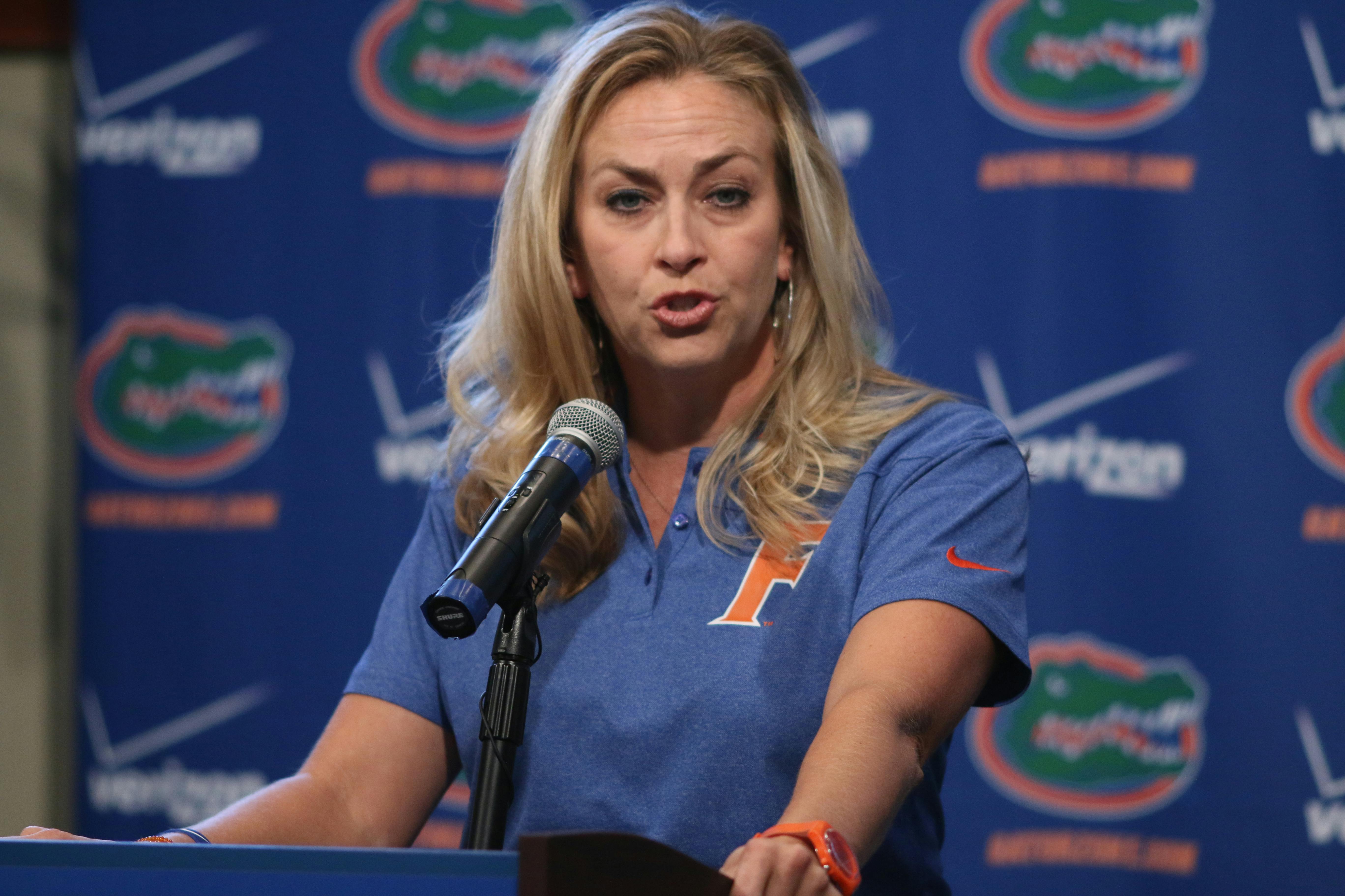 UF coach Amanda Butler speaks with the media during the Florida women’s basketball team’s annual media day at the University Women’s Club on Oct. 9.