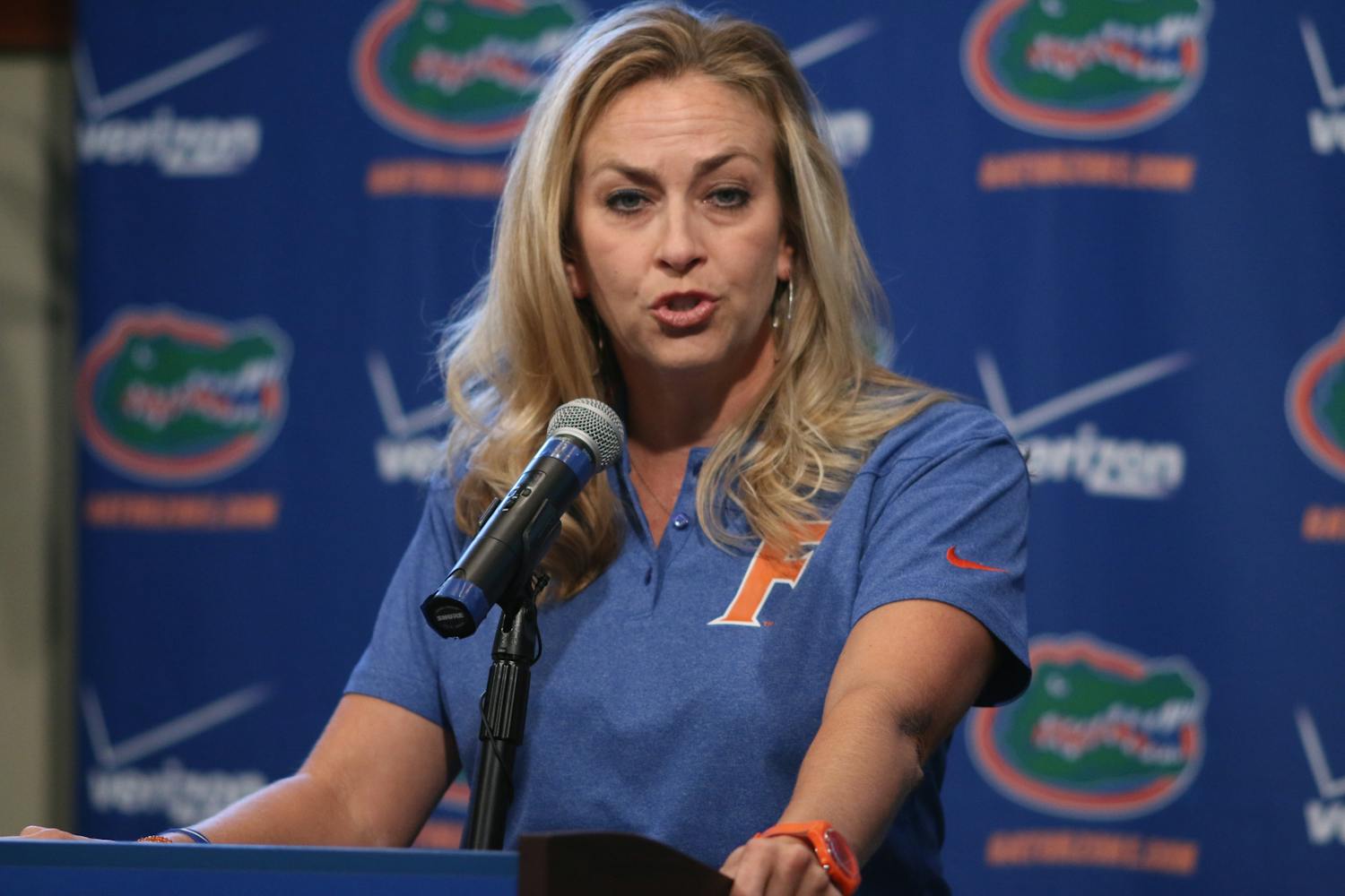 UF coach Amanda Butler speaks with the media during the Florida women’s basketball team’s annual media day at the University Women’s Club on Oct. 9.