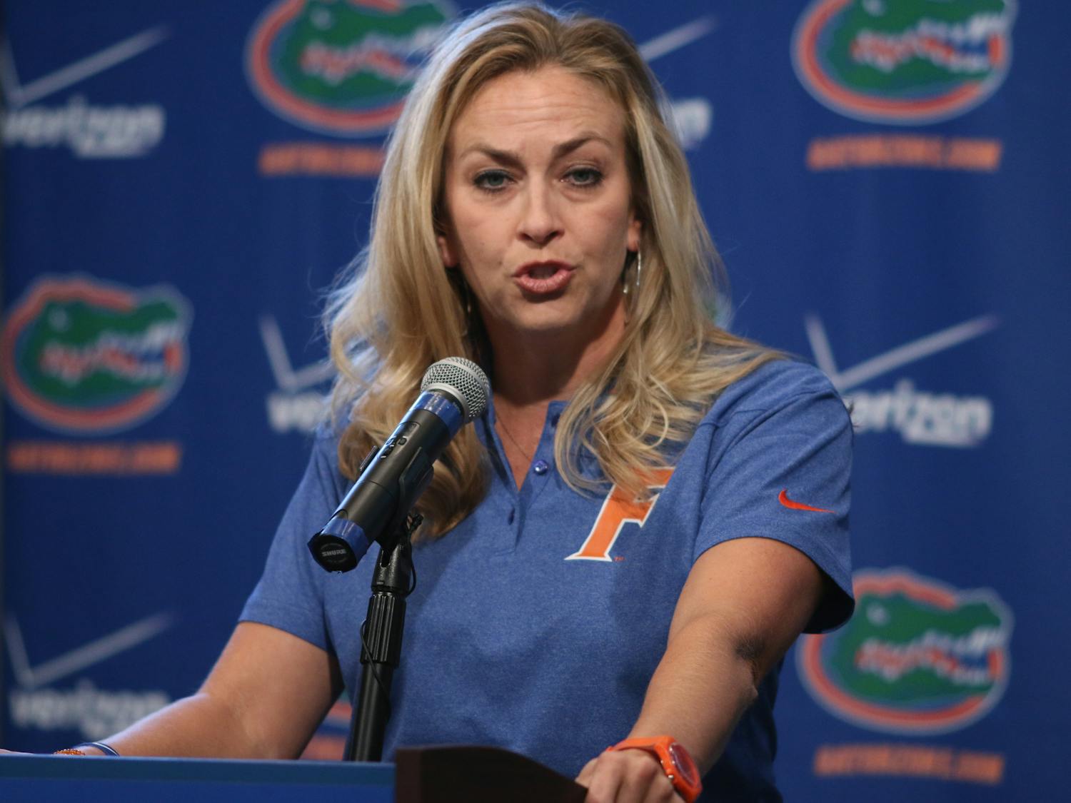 UF coach Amanda Butler speaks with the media during the Florida women’s basketball team’s annual media day at the University Women’s Club on Oct. 9.