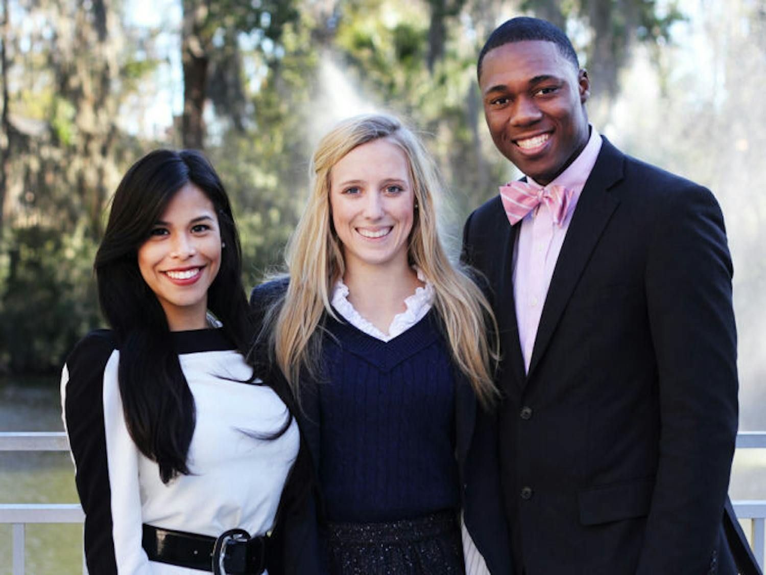 Swamp Party vice presidential candidate Joselyn Rivas stands with the party’s presidential candidate Christina Bonarrigo and treasurer candidate Jayce Victor.