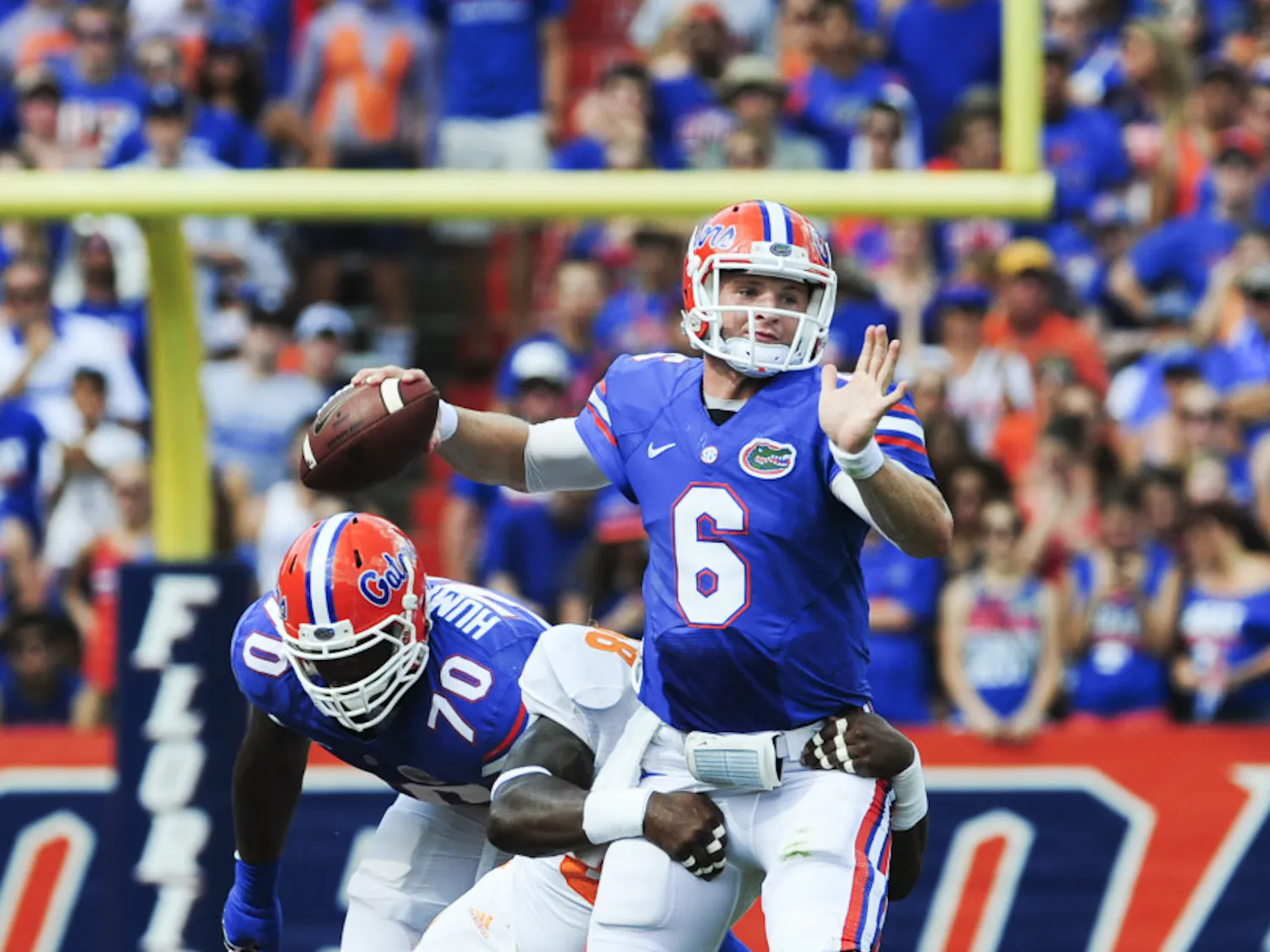 Quarterback Jeff Driskel tries to escape a tackle during Florida's 31-17 win against Tennessee on Saturday in Ben Hill Griffin Stadium.
