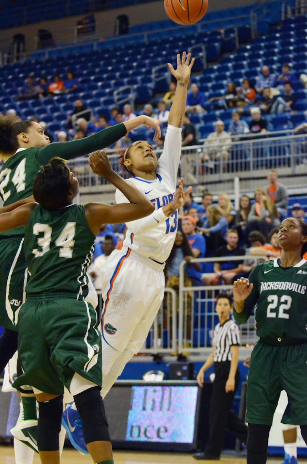 <p>Cassie Peoples goes for a layup during Florida's season-opening win against Jacksonville.</p>