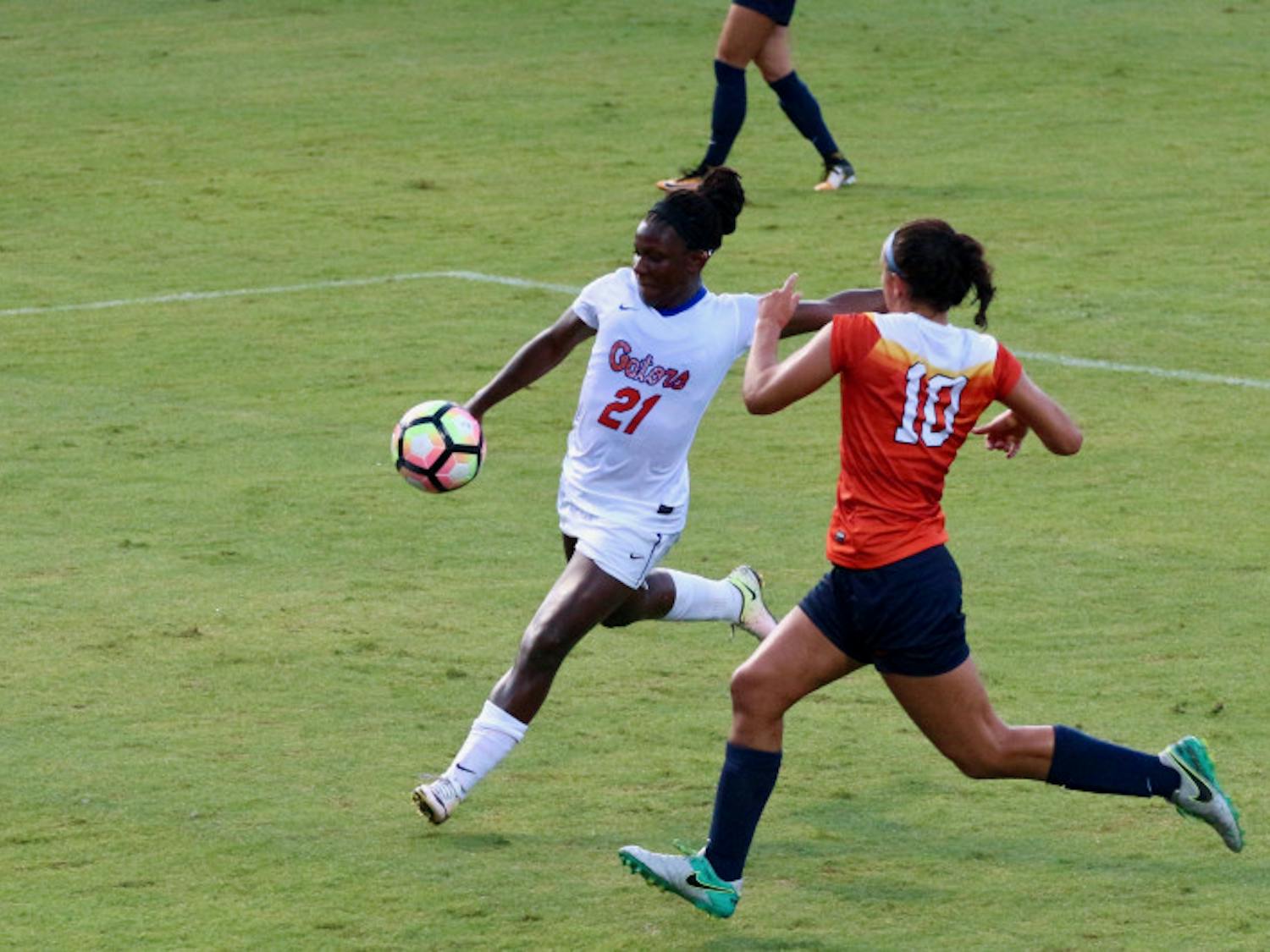 UF forward Deanne Rose collects the ball during Florida's 2-1 win against Syracuse on Aug. 27 at Donald R. Dizney Stadium.
