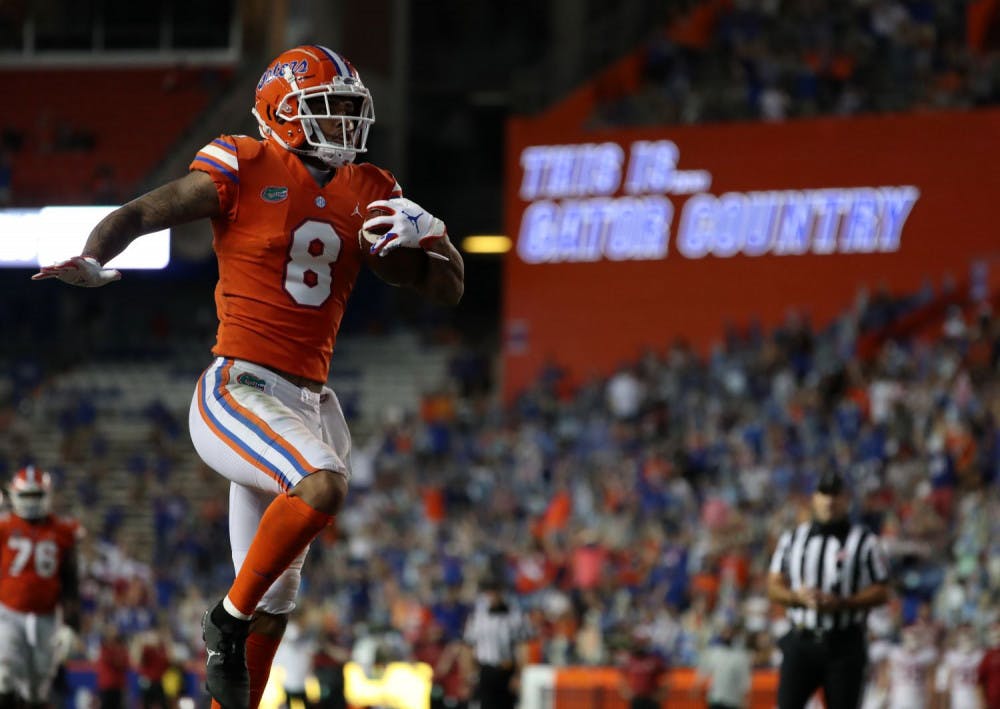<p dir="ltr">Florida wide receiver Trevon Grimes at Saturday night’s game versus Arkansas at The Swamp. Grimes led the team in reception yards on Nov. 14, amassing 109 yards on six catches.</p>