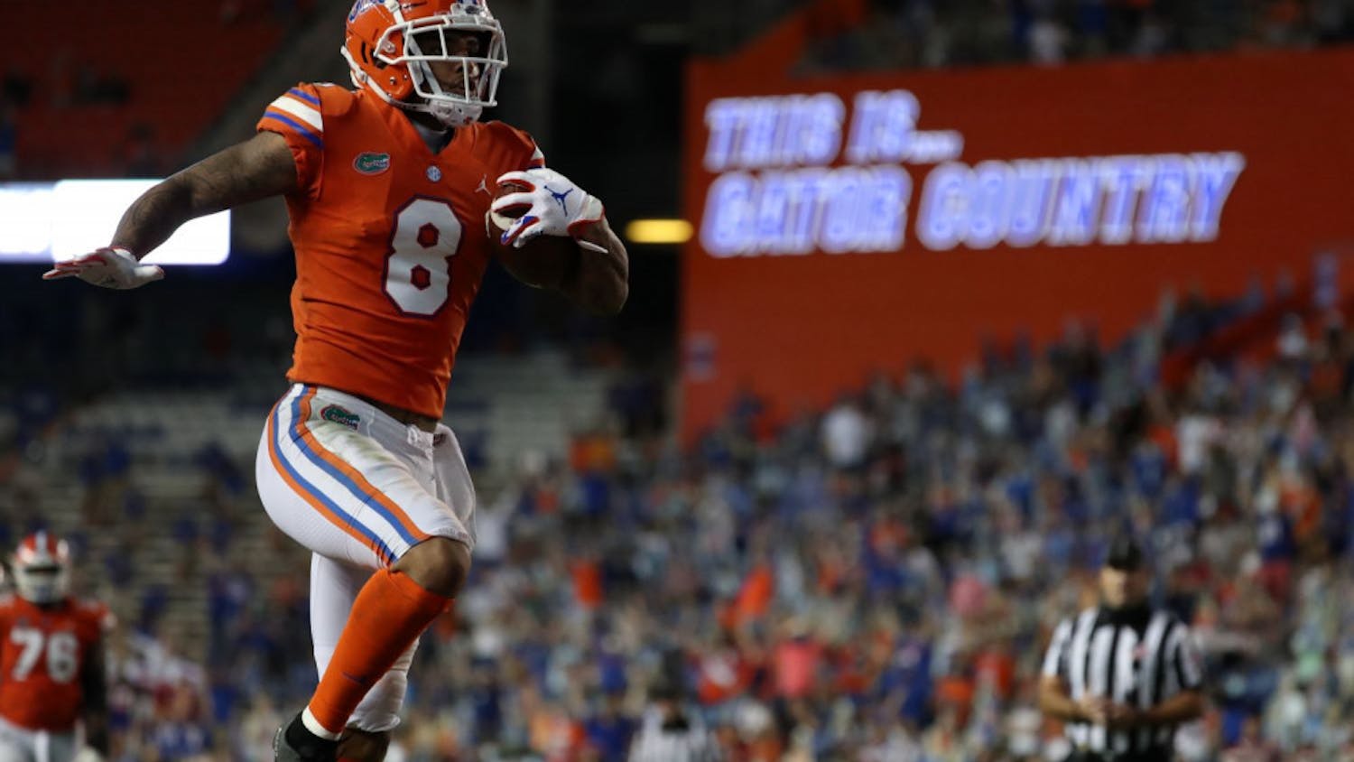 Florida wide receiver Trevon Grimes at Saturday night’s game versus Arkansas at The Swamp. Grimes led the team in reception yards on Nov. 14, amassing 109 yards on six catches.