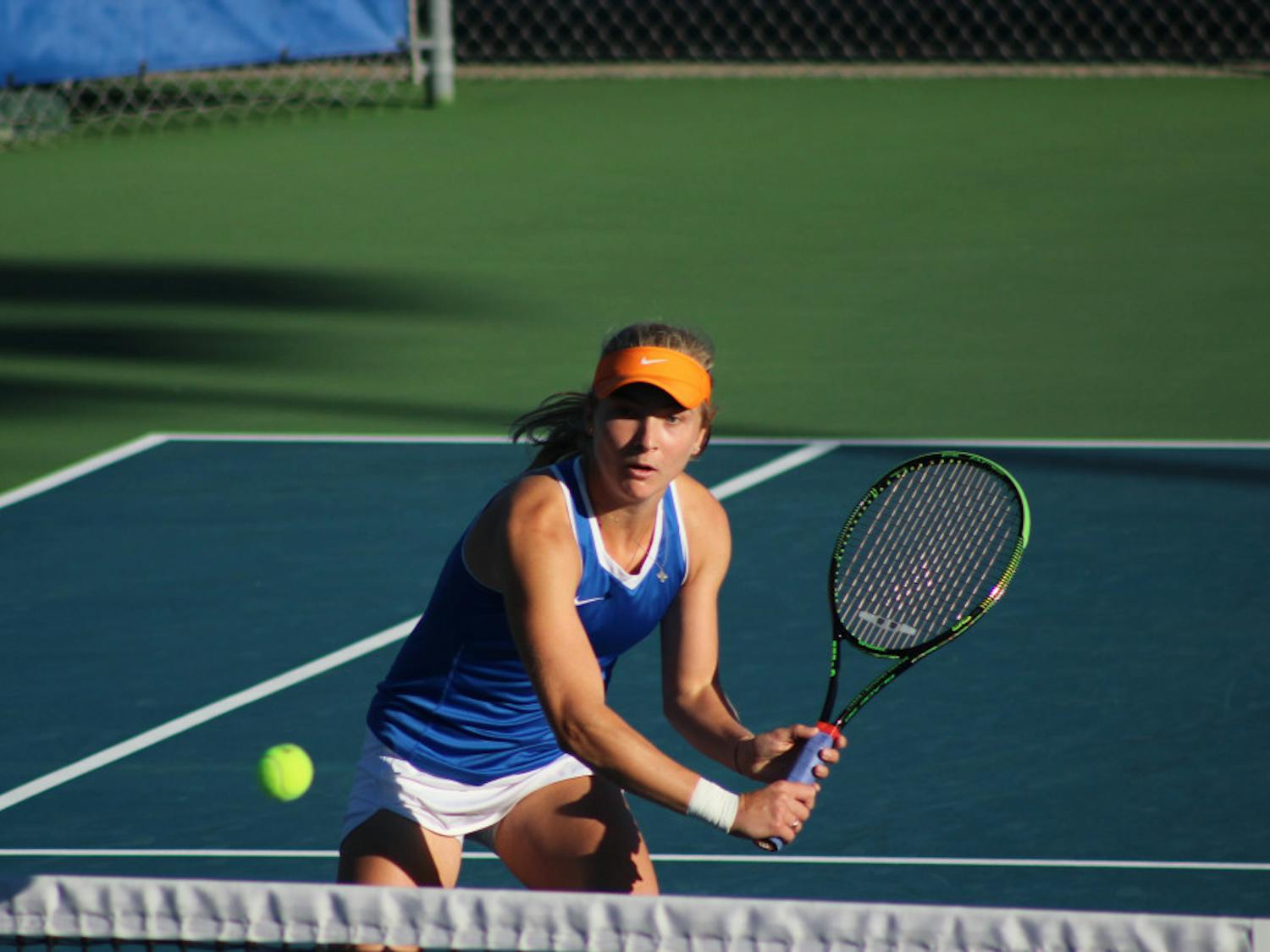 Josie Kuhlman returns a ball during the ITA Regional Championships on Oct. 22, 2016, at the Ring Tennis Complex.