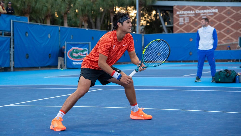 <p>Florida’s Tanapatt Nirundorn gets ready for an NCAA men's doubles tennis match against Florida State in Gainesville, Fla., Friday, Jan 30, 2026.</p>