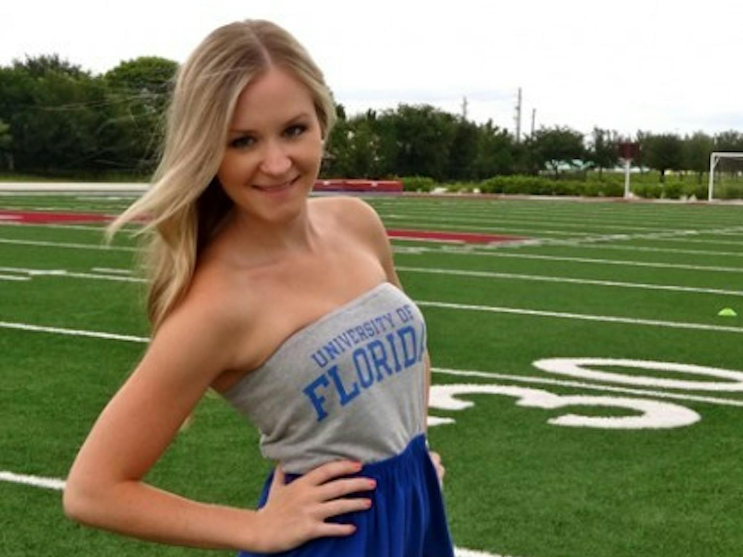 Devon Slabaugh models one of her designs from her gameday bow and dress line, Lucky Design.