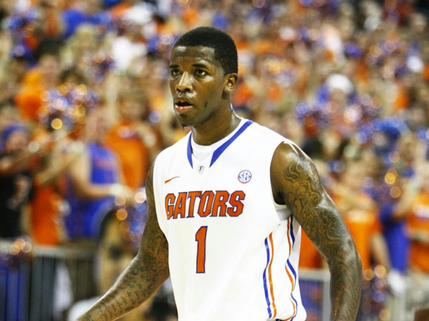 Senior guard Kenny Boynton walks back to play defense after scoring during Florida’s 69-52 victory against Kentucky on Feb. 12 in the O’Connell Center.