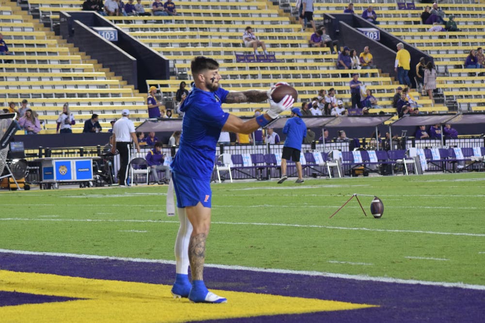 Florida receiver Ricky Pearsall warms up ahead of the Gators clash with LSU November 11, 2023. 