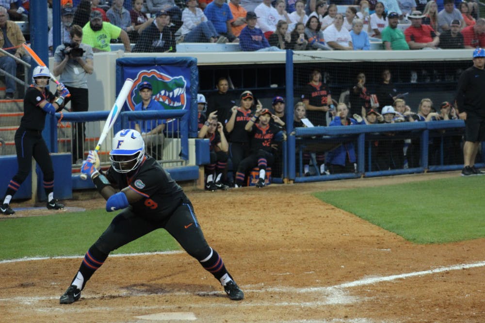 Freshman Jaimie Hoover stands in the batter's box during a UF win on Feb. 17.&nbsp;
