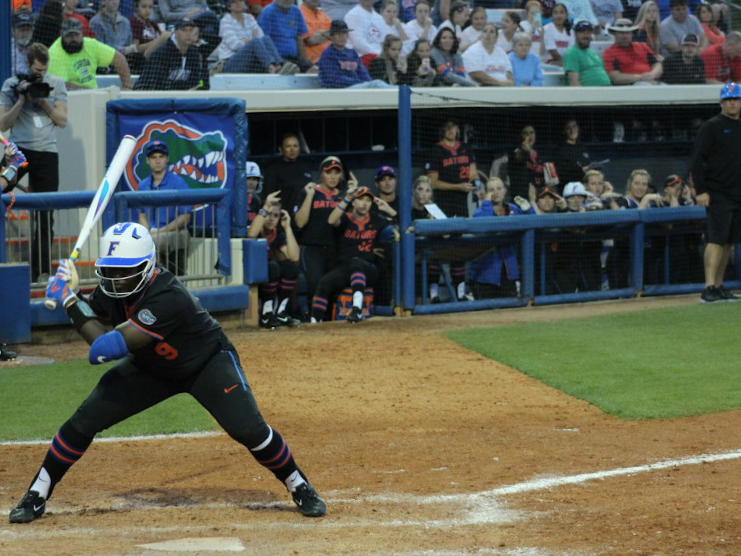 Freshman Jaimie Hoover stands in the batter's box during a UF win on Feb. 17.&nbsp;