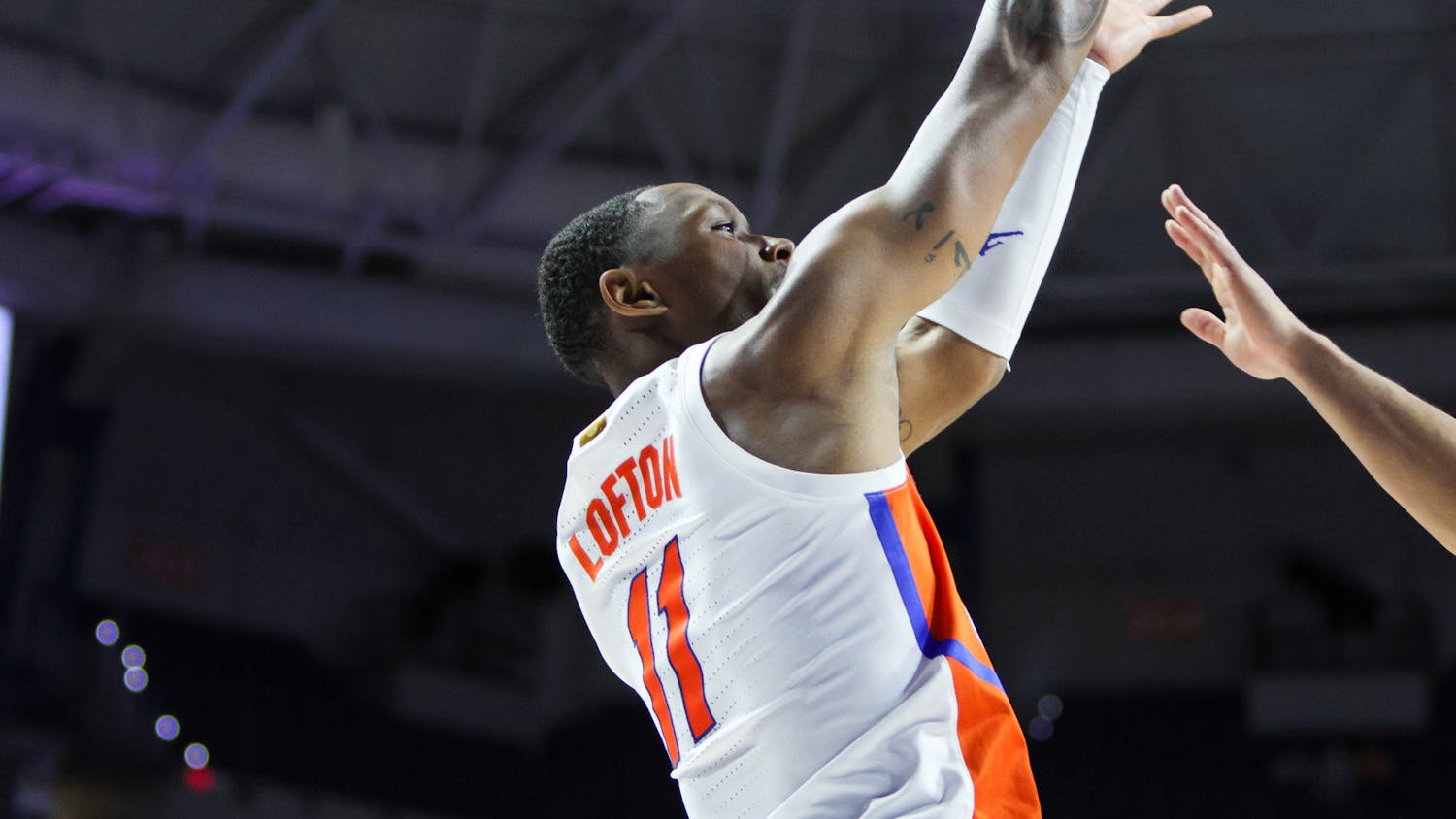 Guard Kyle Lofton rises up for a shot against the Florida Atlantic Owls Monday, Nov. 14, 2022. Lofton lead the Gators in scoring against West Virginia Sunday night with 17 points. 