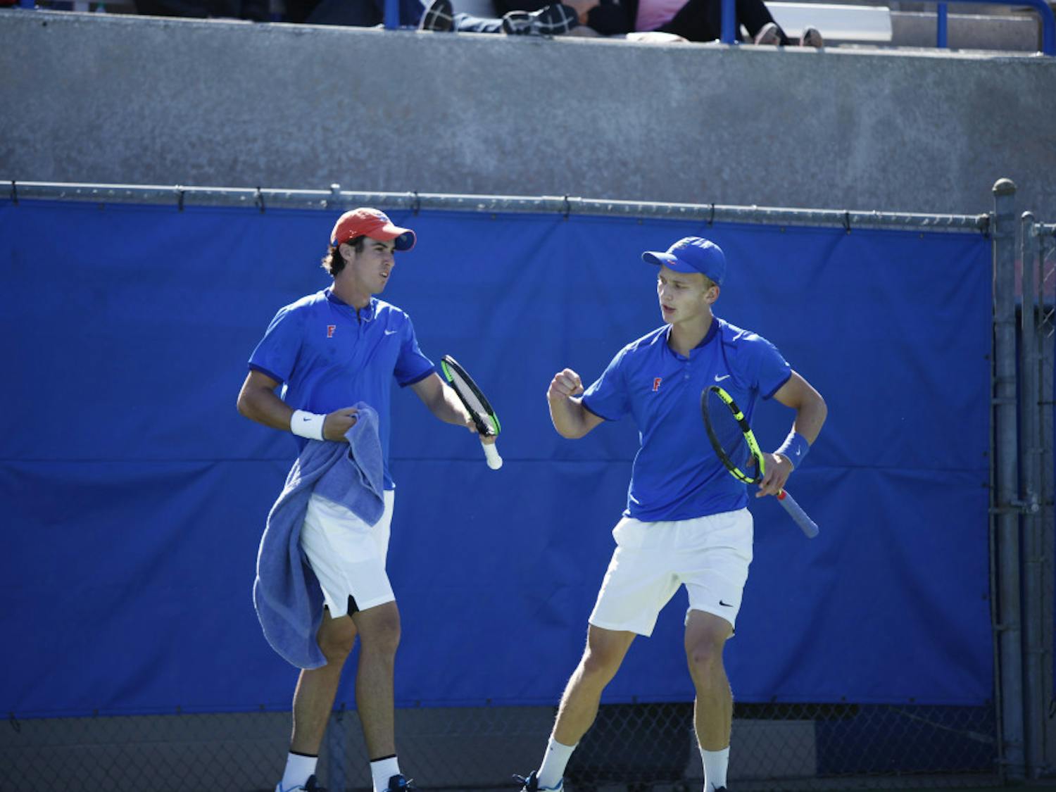 Junior Alfredo Perez (left) was the lone Gator to win his singles match at the NCAA Individual Championships. Sophomore Johannes Ingildsen dropped his match, but will be back in action with Perez in doubles on Thursday.