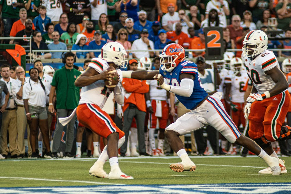 <p><span id="docs-internal-guid-ed85506e-7fff-7e34-deef-0974f846a5f1"><span>Edge rusher Jonathan Greenard leads the Gators — which are tied for third in the FBS with 26 sacks — with four sacks.</span></span></p>