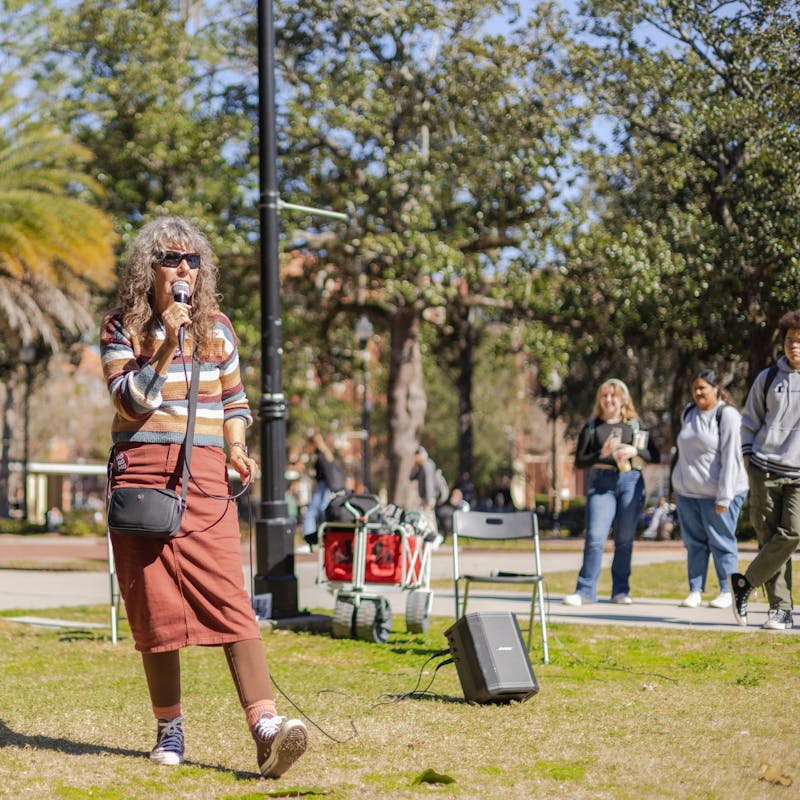 Viral TikTok street preacher 'Sister Cindy' attracts small crowd at UF
