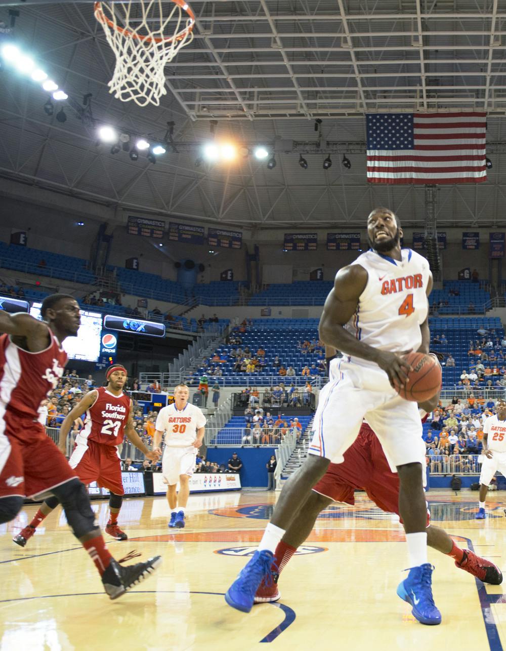 <p>Patric Young catches a pass during Florida’s 110-88 win against Florida Southern in an exhibition on Nov. 1 in the O’Connell Center.</p>