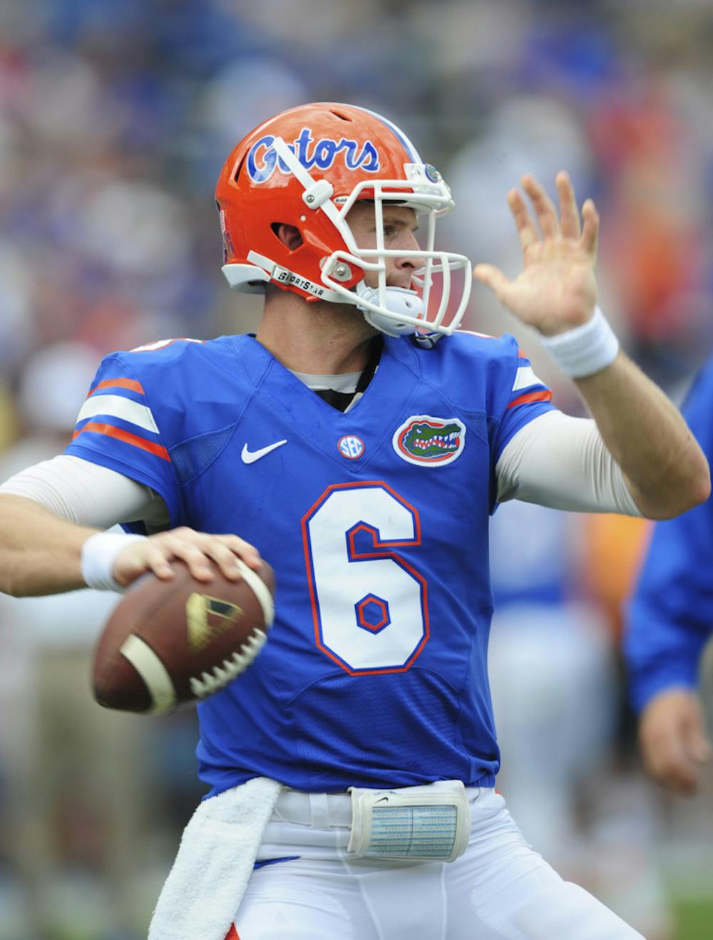 <p>Jeff Driskel throws a pass during warm-ups prior to Florida’s 31-17 victory against Tennessee on Saturday in Ben Hill Griffin Stadium.</p>