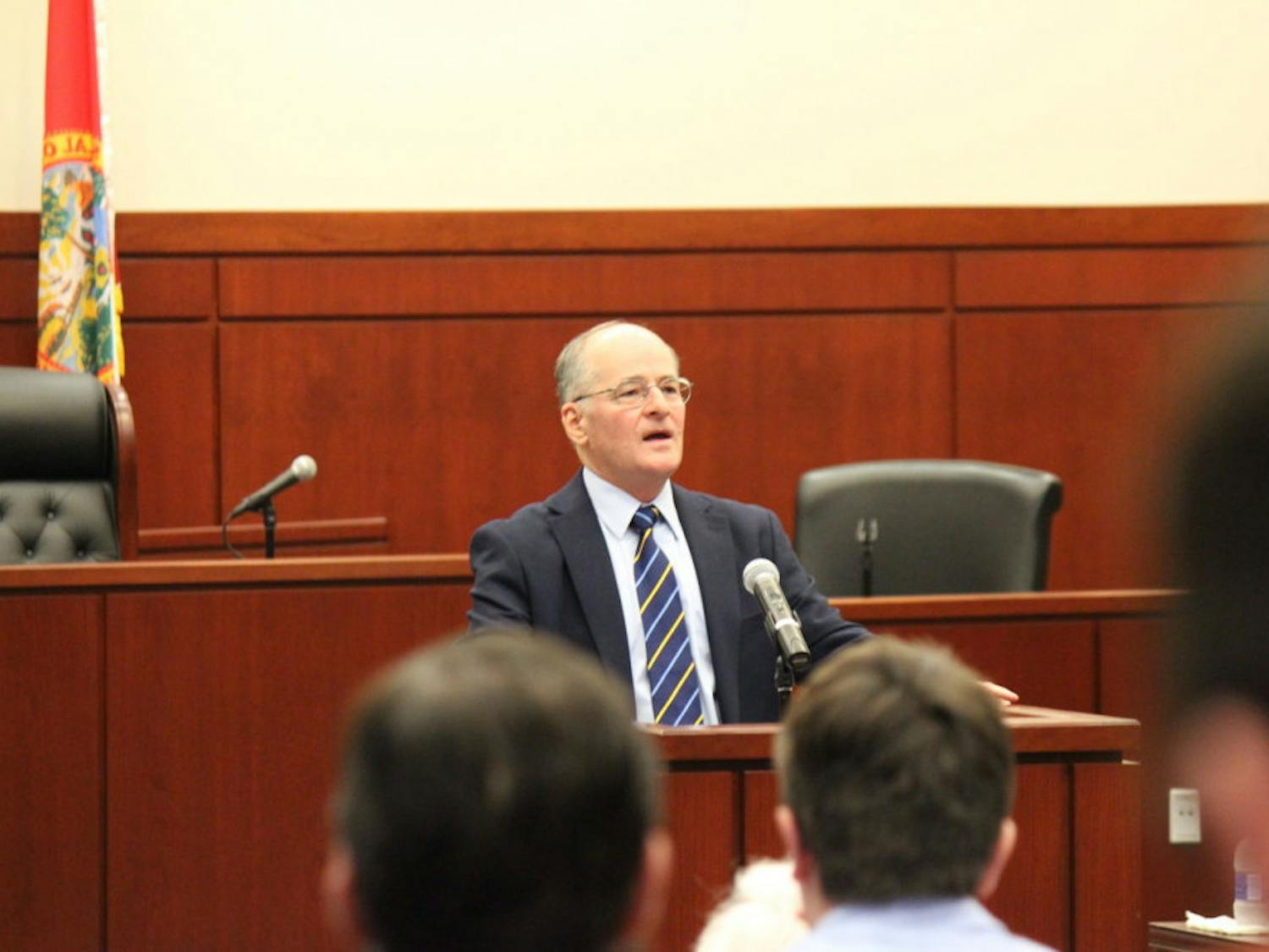 Florida Supreme Court Justice Charles Canady talks to UF Law students about the decision making process in the courts.&nbsp;