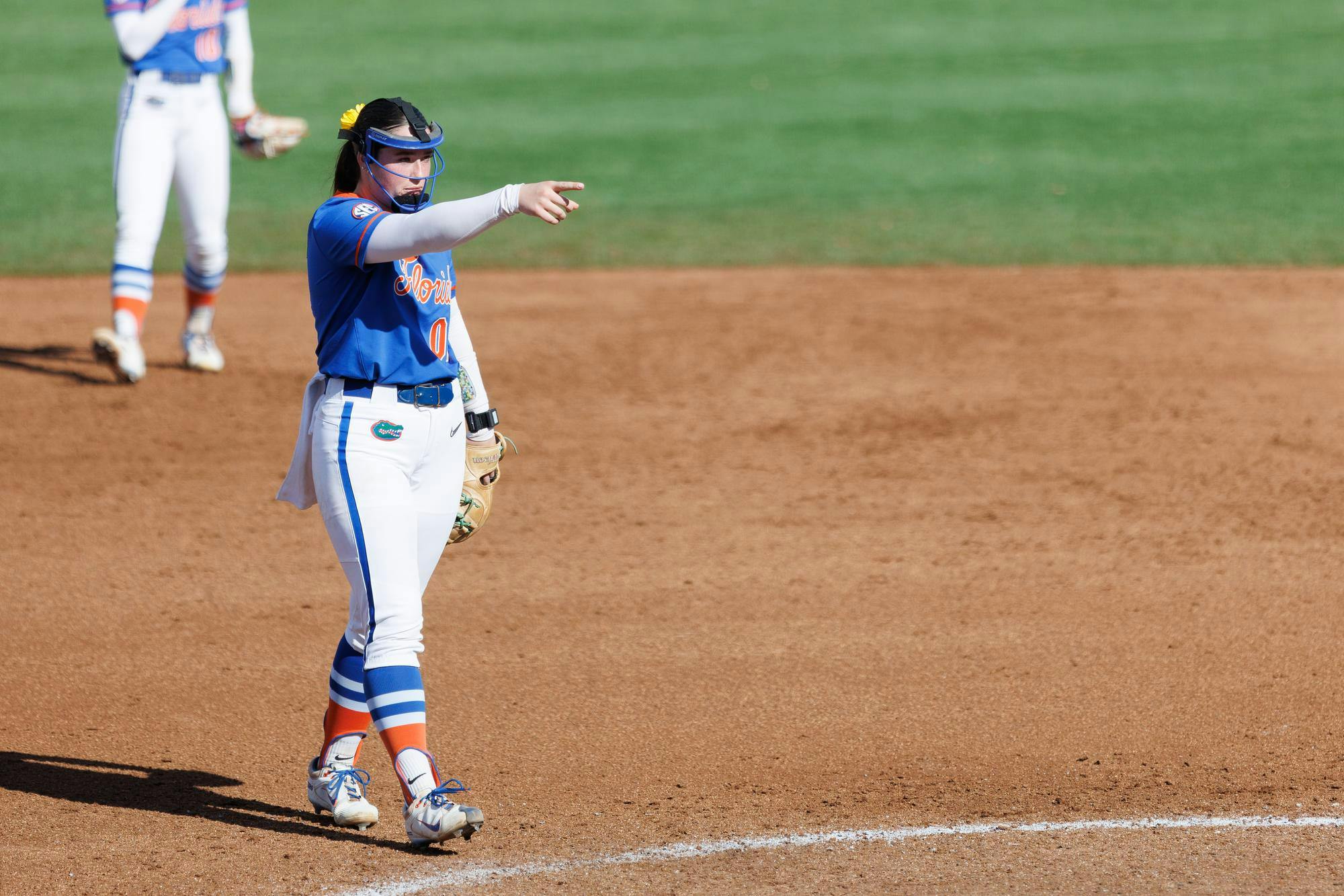Florida right-handed pitcher Ava Brown (00) celebrates during an NCAA softball game against Lindenwood, Saturday, Feb. 21, 2026, in Gainesville, Fla.