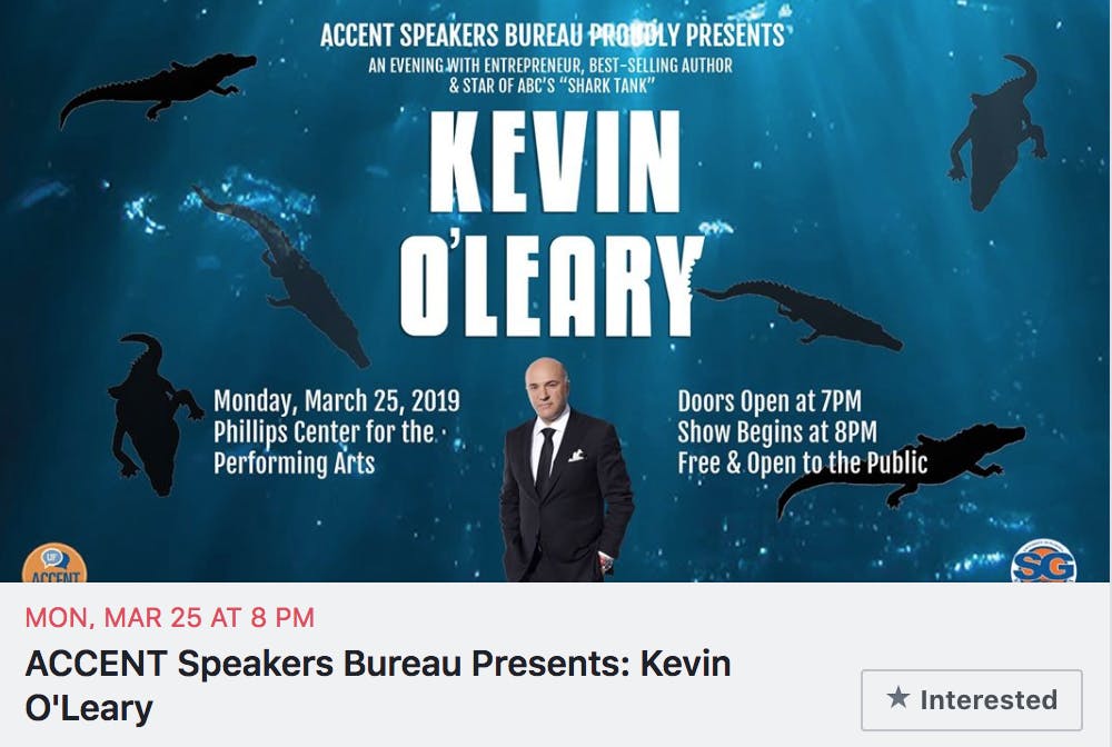 Kevin O’Leary, entrepreneur and star of ABC’s Shark Tank, will speak at the Phillips Center March 25.