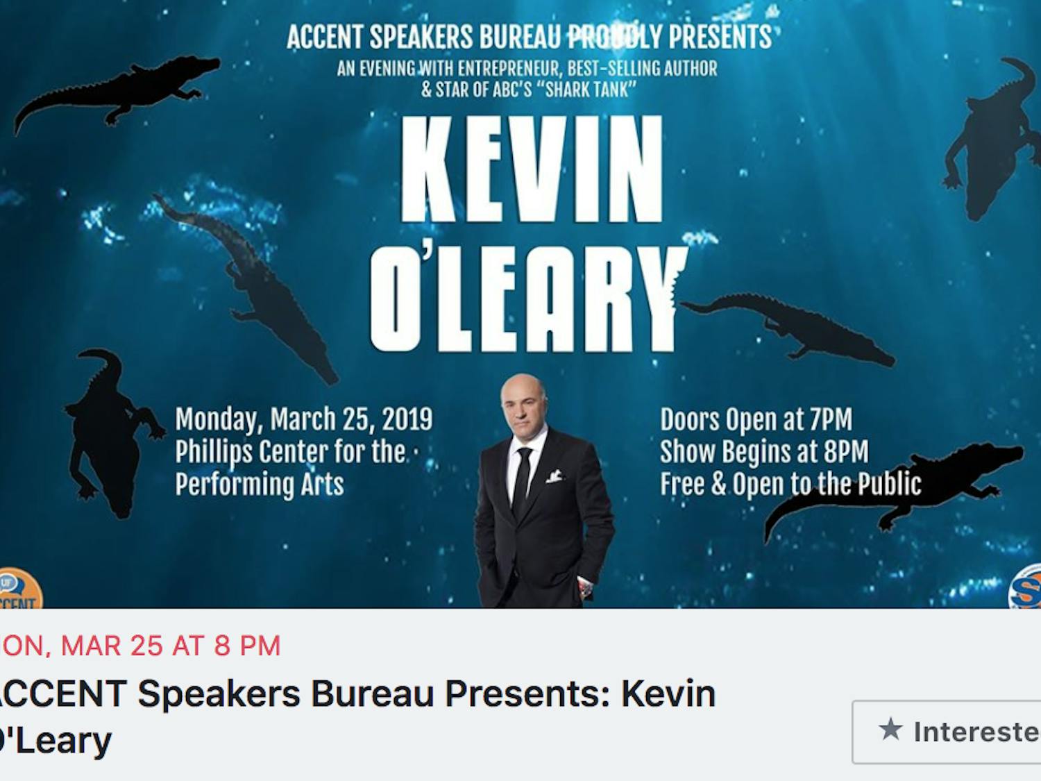 Kevin O’Leary, entrepreneur and star of ABC’s Shark Tank, will speak at the Phillips Center March 25.