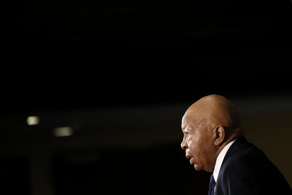 FILE - In this Aug. 7, 2019, file photo, Rep. Elijah Cummings, D-Md., speaks during a luncheon at the National Press Club in Washington. Cummings, a sharecropper's son who rose to become the powerful chairman of one of the U.S. House committees leading an impeachment inquiry of President Donald Trump, died Thursday, Oct. 17, 2019, of complications from longstanding health issues. He was 68. (AP Photo/Patrick Semansky, File)