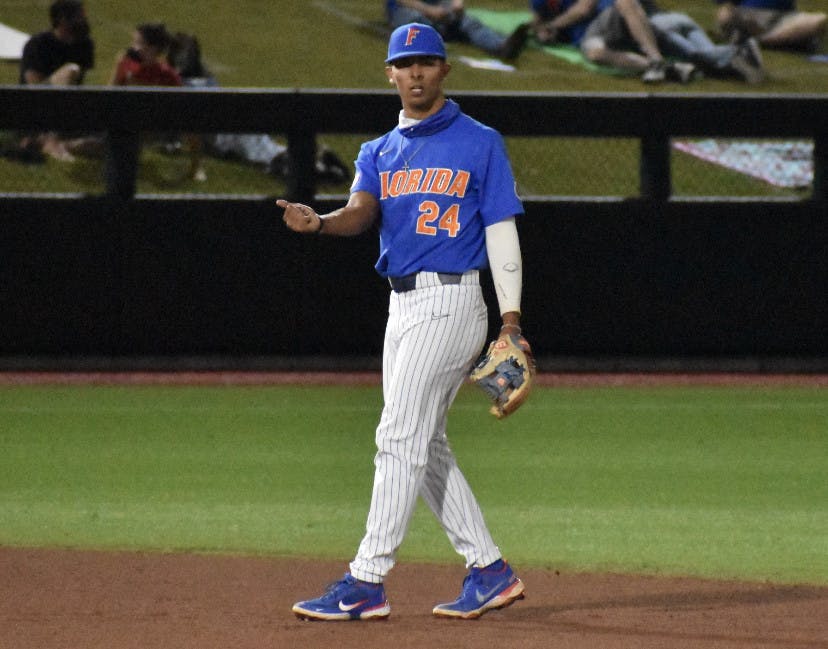 Freshman Josh Rivera signals the infield March 13 against Jacksonville.