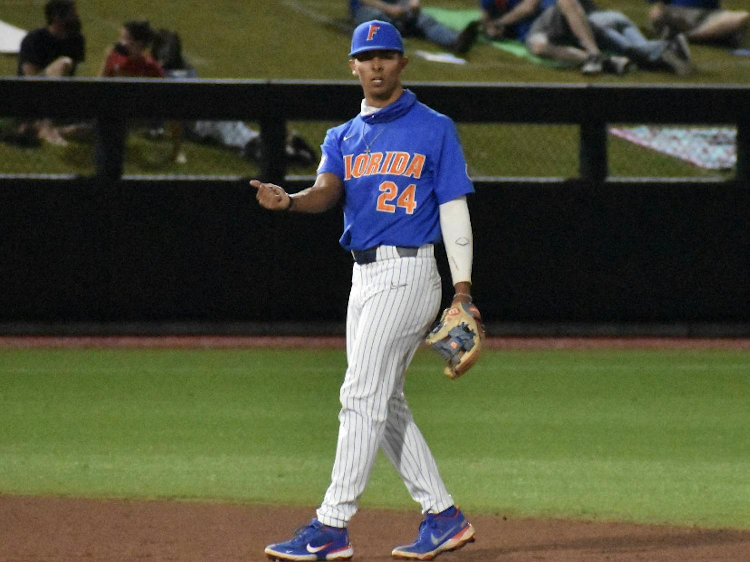 Freshman Josh Rivera signals the infield March 13 against Jacksonville.