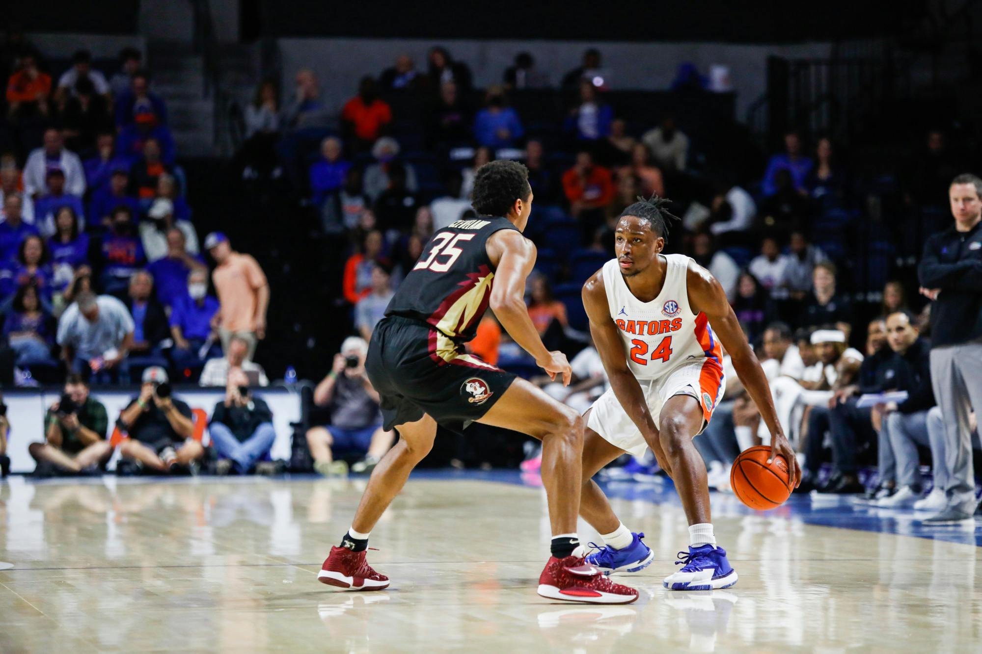 Florida&#x27;s Phlandrous Fleming matches up against Florida State&#x27;s Matthew Cleveland during a Nov. 14 game. 