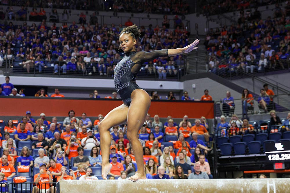 Trinity Thomas performs her beam routine in Florida's victory against the Kentucky Wildcats Friday, Feb. 24, 2023. 
