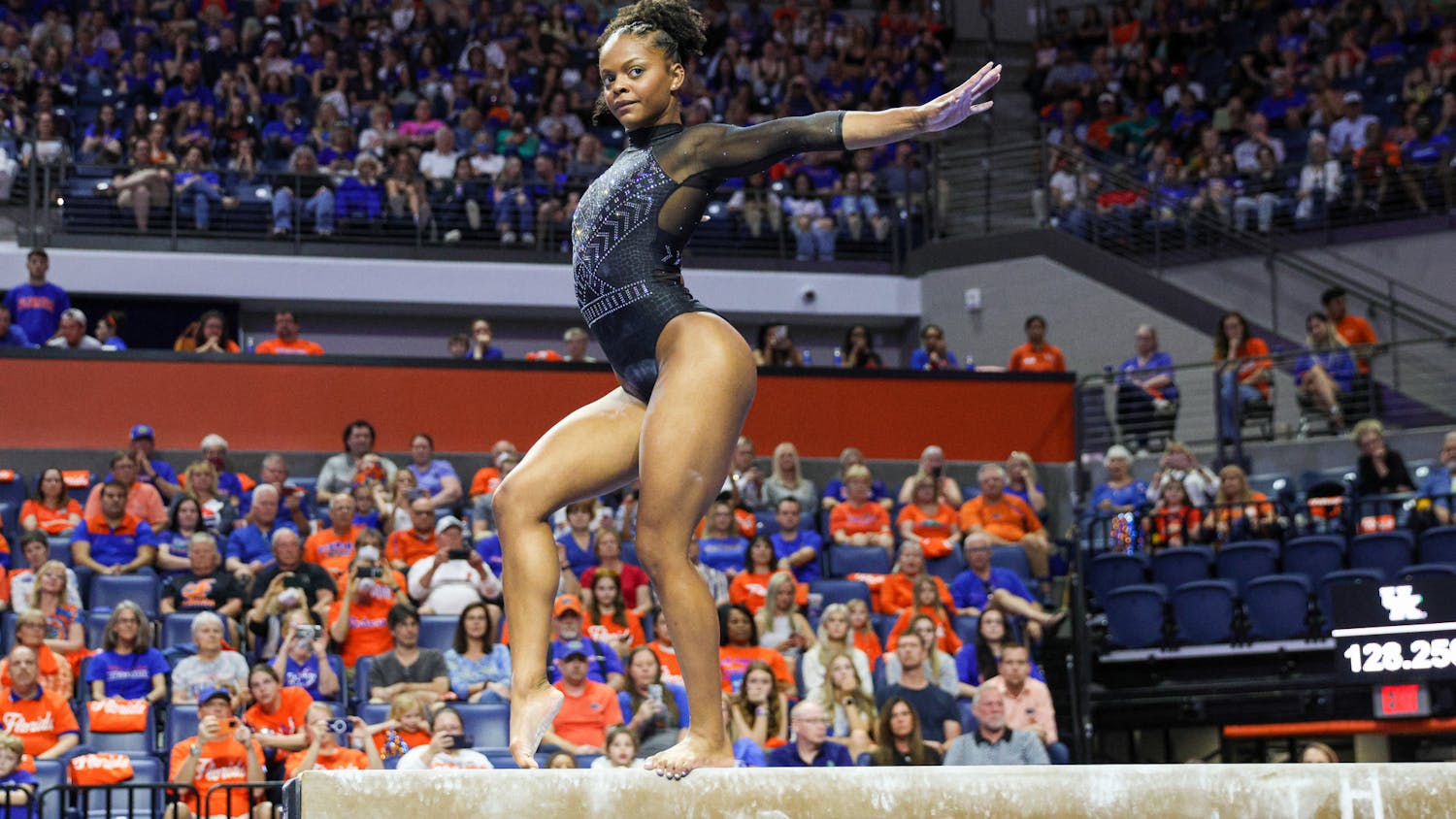 Trinity Thomas performs her beam routine in Florida's victory against the Kentucky Wildcats Friday, Feb. 24, 2023. 