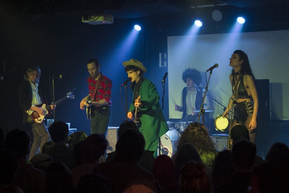 (Left to right) Guitarist Jeff Clarke, bassist Jared Swilley, frontman Cole Alexander, drummer Oakley Munson and saxophonist Zumi Rosow took the stage Tuesday night after sets from Gainesville natives, The Walkers and The Amphetamines. 
