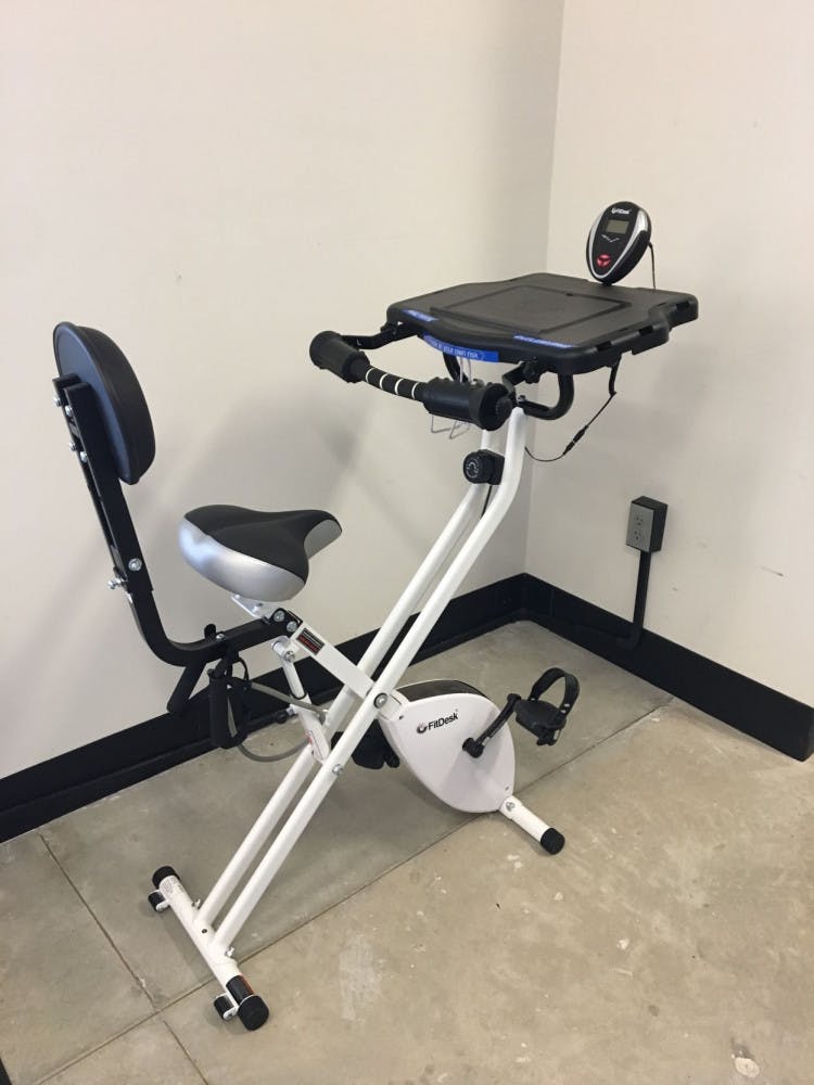 Library West installed 10 FitDesks to help students manage stress and anxiety while studying through exercise. The FitDesks were paid for with a $2,500 grant.
&nbsp;