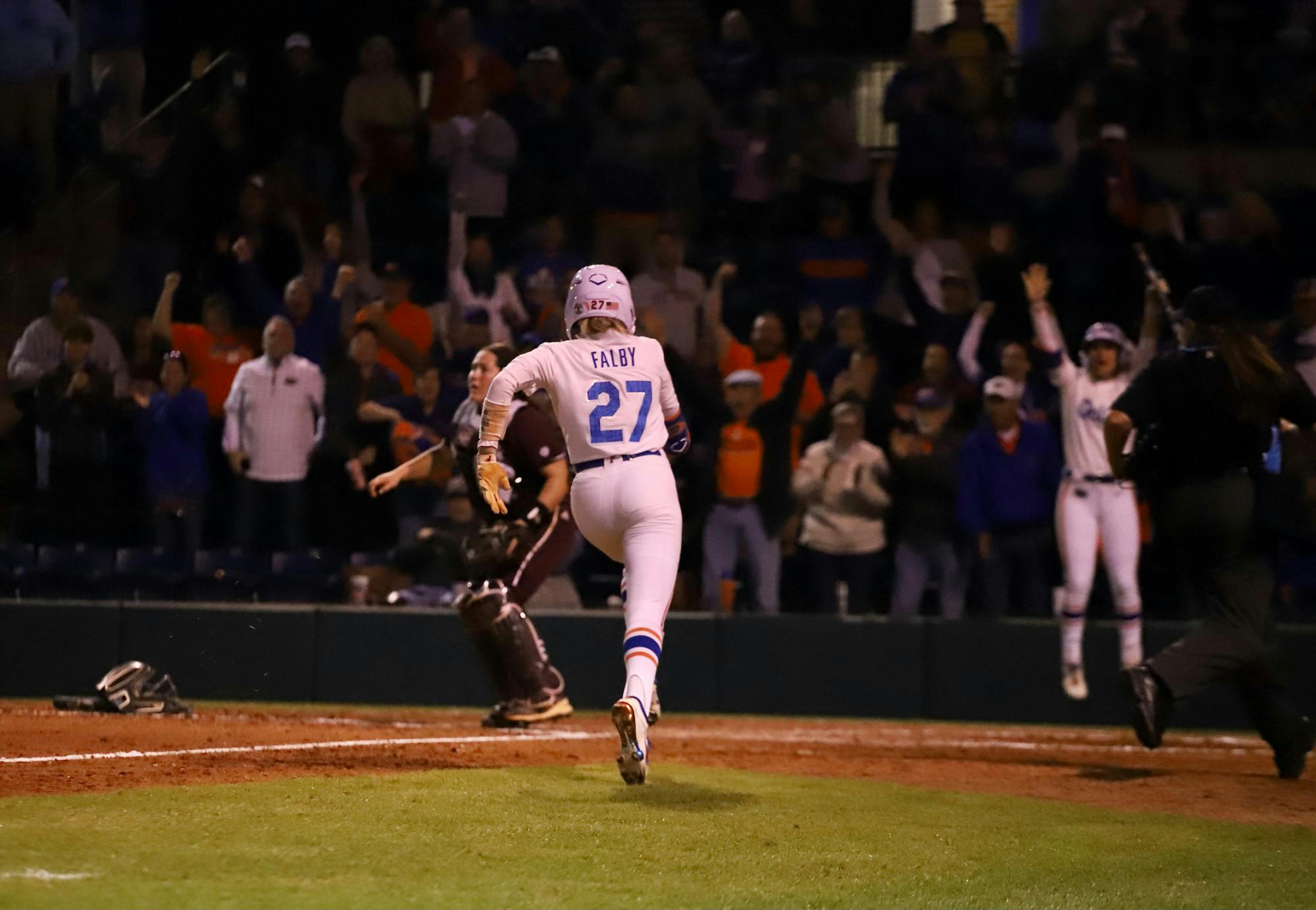 Florida freshman Kendra Falby crosses the plate during a matchup with Mississippi State, March 14. Florida fell to FSU by a score of 2-1 Tuesday.