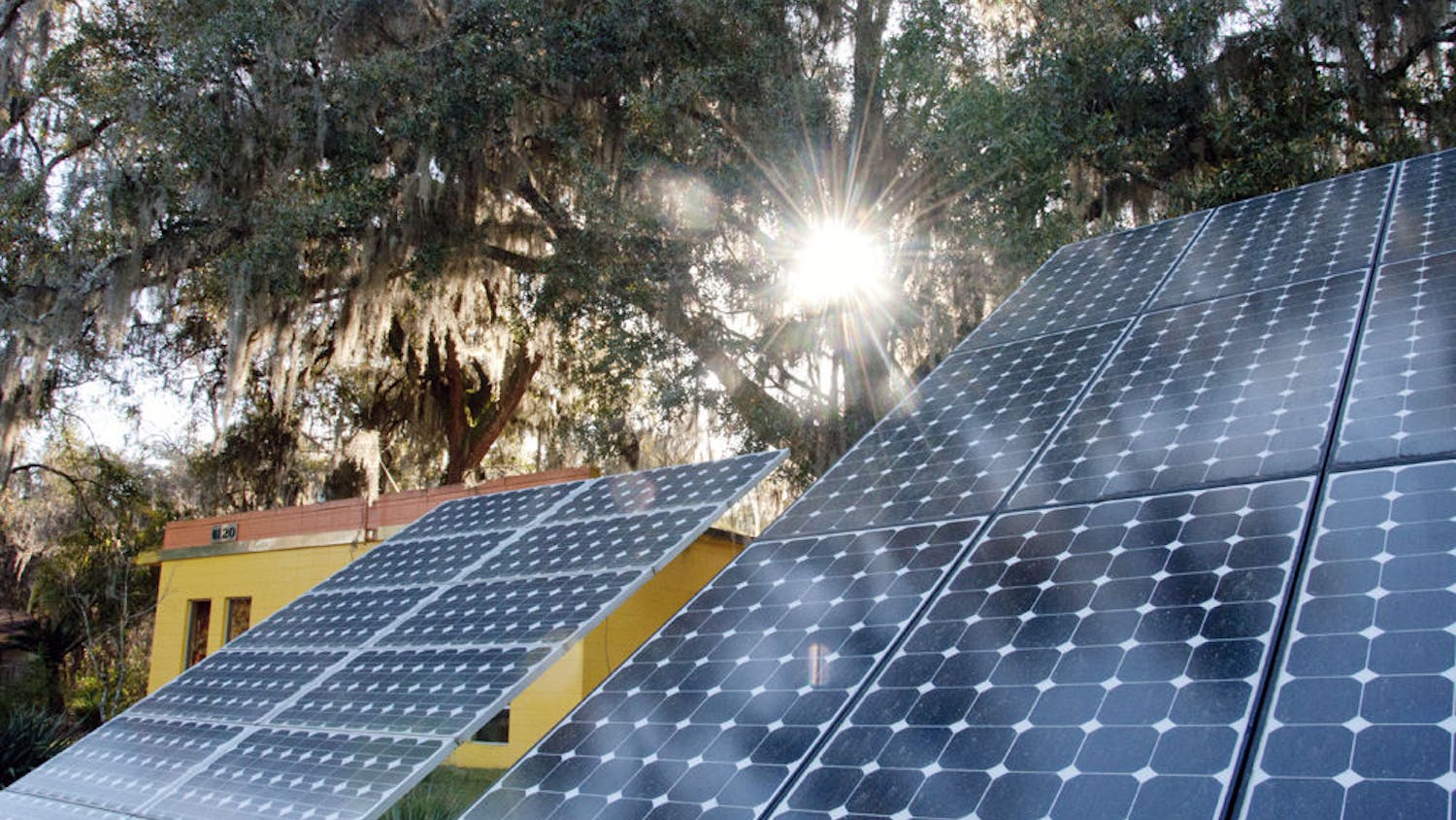 Pictured are solar panels outside ECS Solar Energy Systems Inc., the first licensed solar contractor in Florida, in February. The price of solar energy technology has dropped by 50 to 60 percent the past three years, according to Wendell Porter, lecturer and advisor in Agricultural and Biological Engineering at UF.