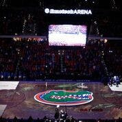 A 3-D court projection debuted before tipoff at Saturday’s UF basketball game against the University of Kentucky. The projection cost more than $20,000 for the one-time use.