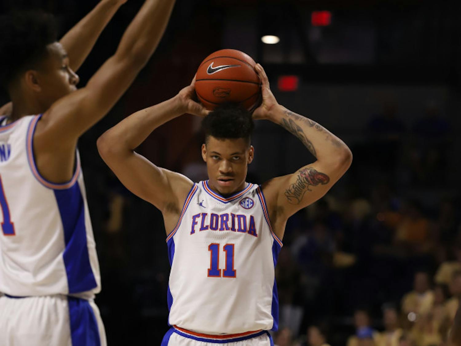 Junior Keyontae Johnson at the Gators' home game against Arkansas last season. Florida will allow up to 2,200 fans into the O'Connell Center for basketball games this season.