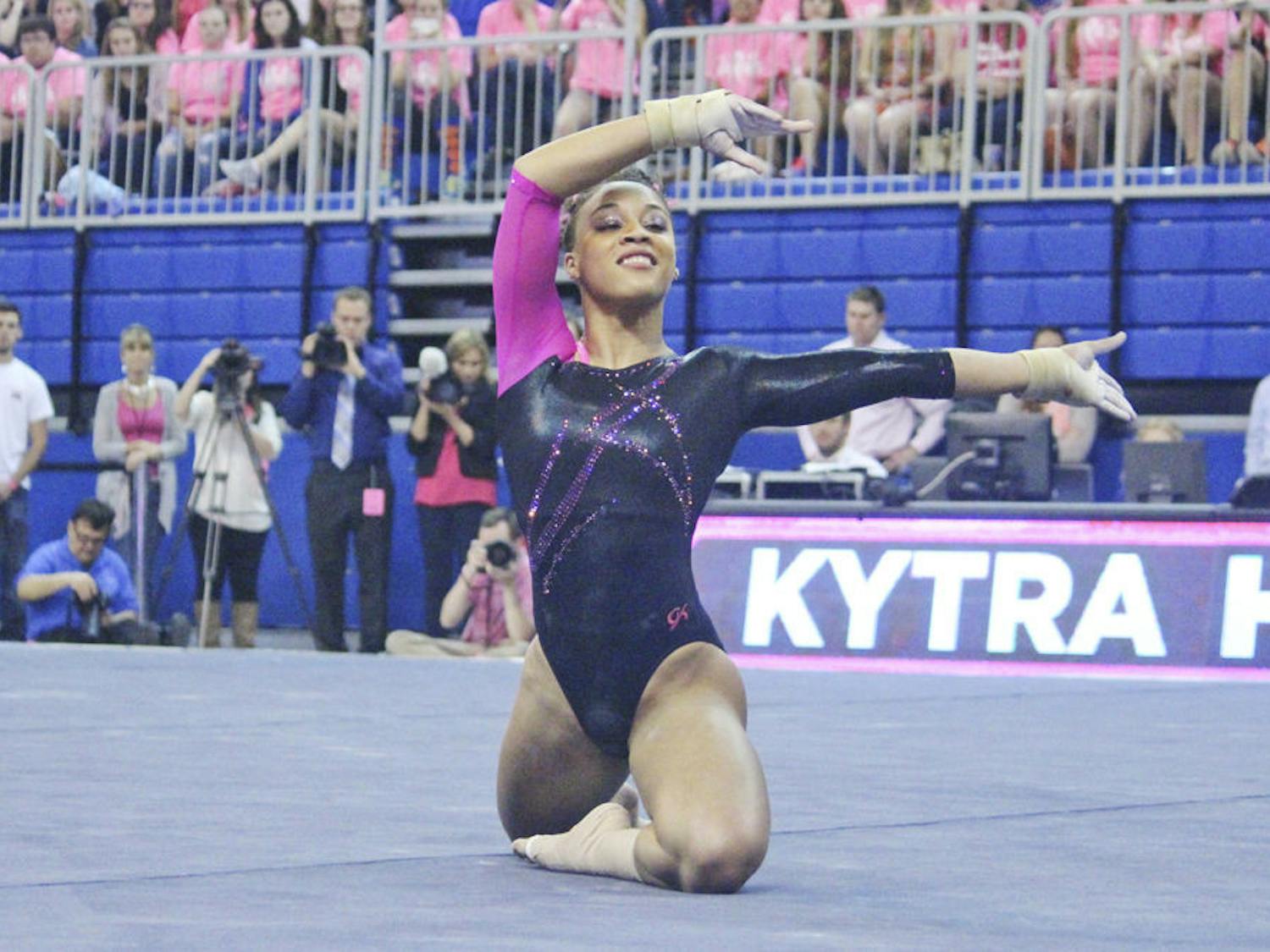 Kytra Hunter performs a floor routine during Florida's win against LSU on Feb. 21 in the O'Connell Center.