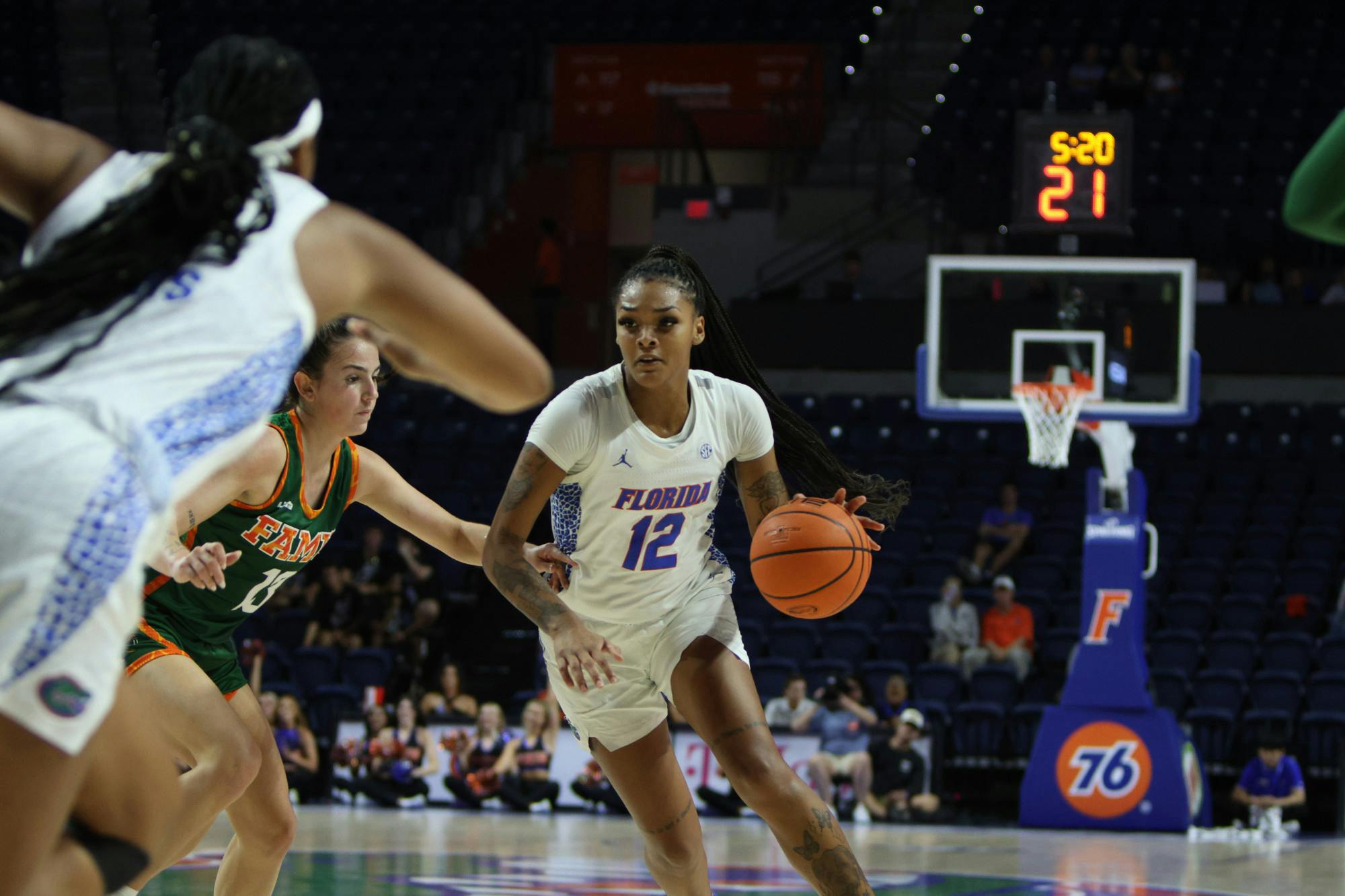 Gators forward Jordyn Merritt drive past a Florida A&M defender Monday, Nov. 7, 2022. The junior scored 15 points in Florida's first win of the season. 