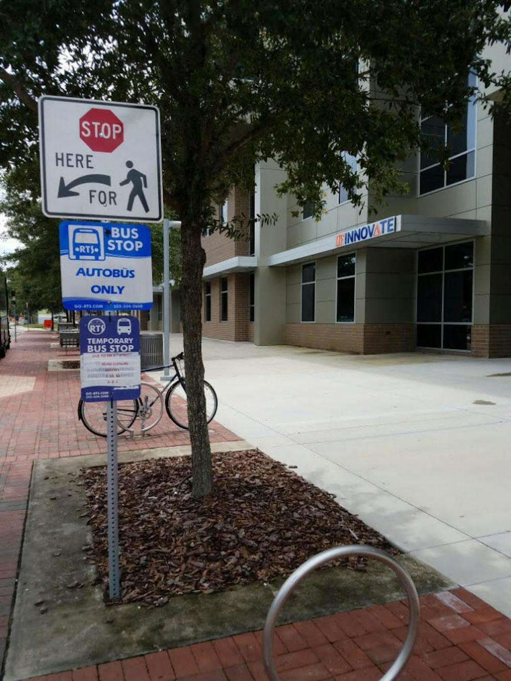 <p>"Autobus only" signs are appearing at bus stops across Gainesville. This sign is located outside Innovation Hub on Southwest Second Avenue.<span id="docs-internal-guid-278771f0-ee60-7d13-1a68-6475331bace2"></span></p>