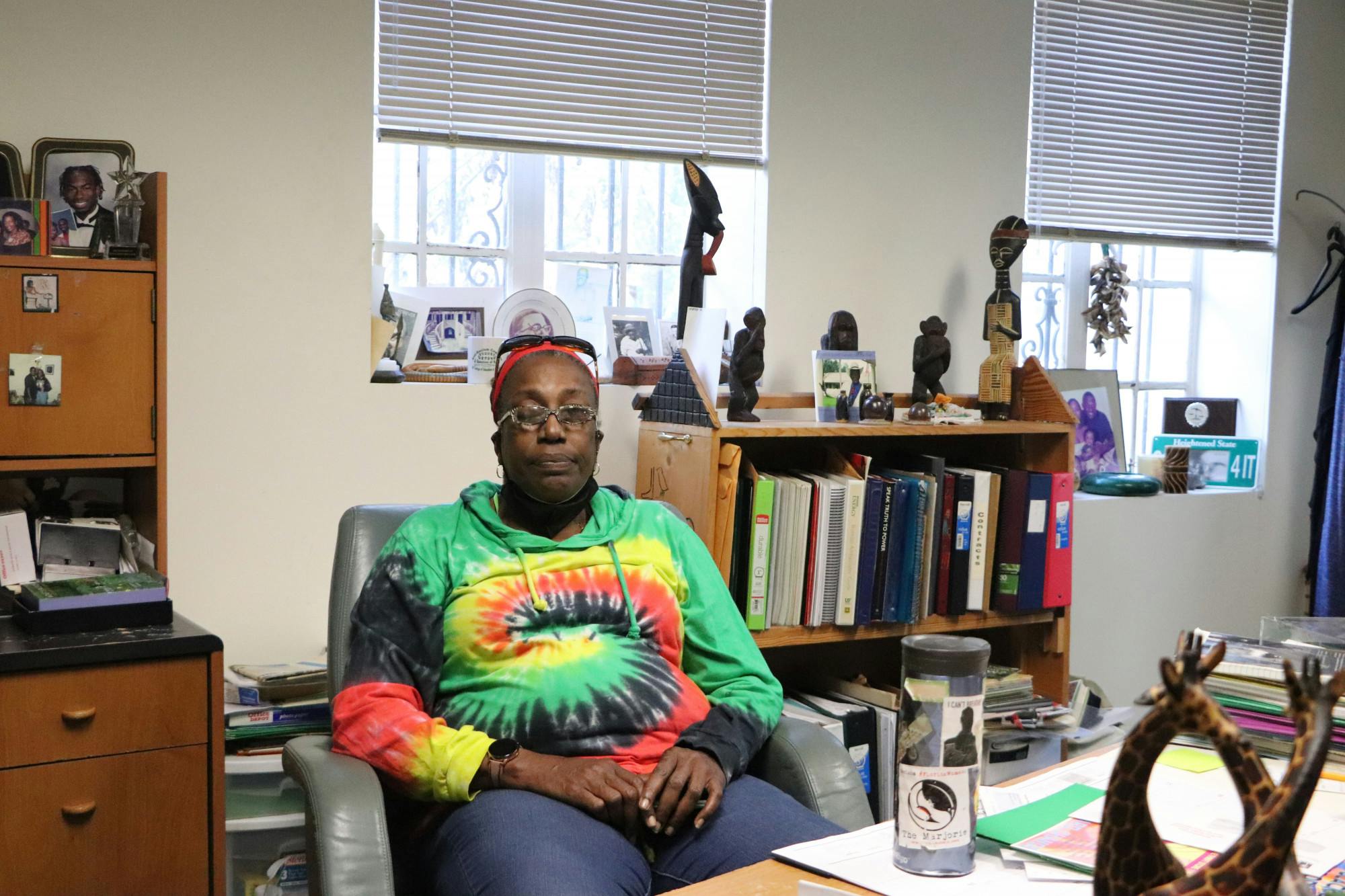 NKwanda Jah sits in her office at Wilhelmina Johnson Center on Wednesday, Feb. 16, 2022. Jah runs an afterschool science program from her office.