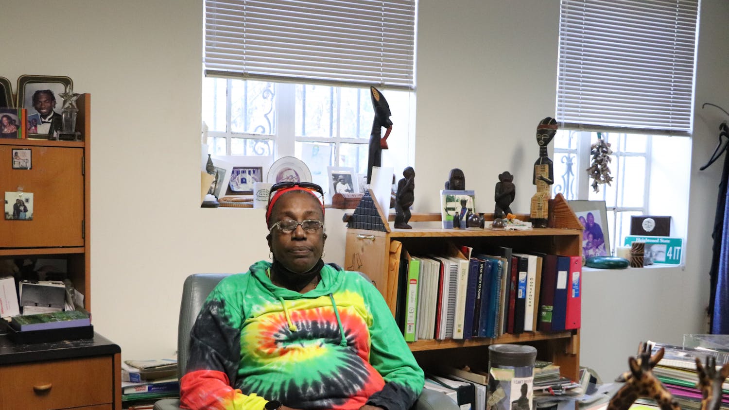 NKwanda Jah sits in her office at Wilhelmina Johnson Center on Wednesday, Feb. 16, 2022. Jah runs an afterschool science program from her office.